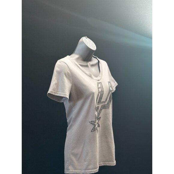 NBA Womens San Antonio Spurs Rhinestone Bedazzled Bling V-Neck Shirt Grey Team - Picture 6 of 12